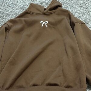 Brown Hoodie with Bow Detail